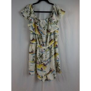 Tropical Beach Flamingo Print Ruffle Romper White Multi Short Jumpsuit 3X